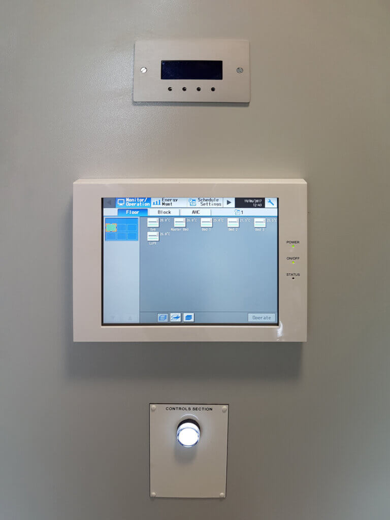 Central plant room home automation control panel in a luxury Queen's Park residence