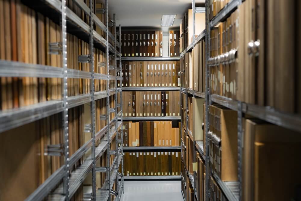 archive storage, books, specimens, artefacts and collections housed in a temperature and humidity controlled, ventilated environment