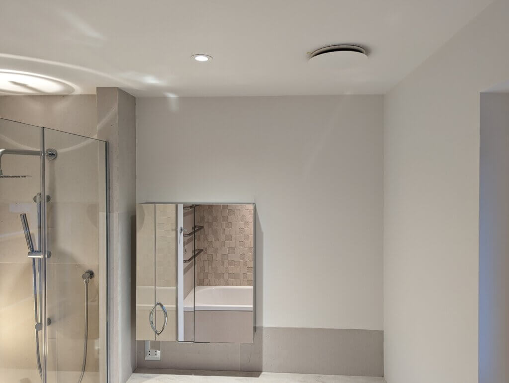 Discreet bathroom ventilation air terminals