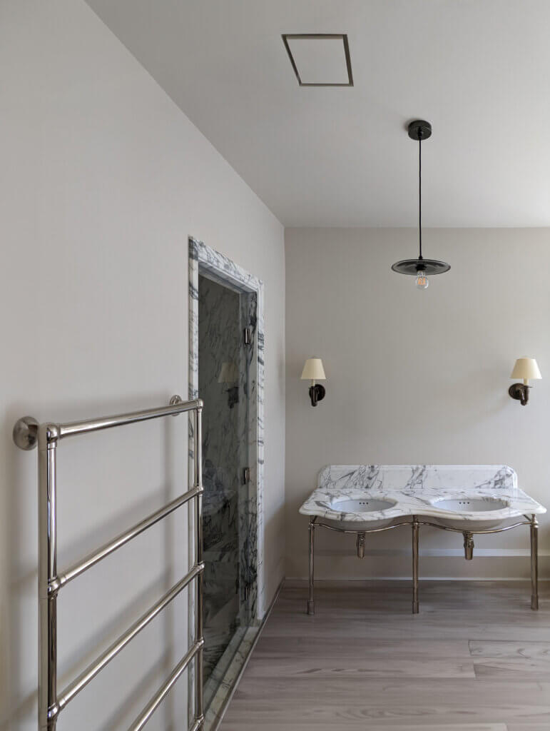 Discreet architectural air terminals for a luxury bathroom in a residential London flat refurbishment