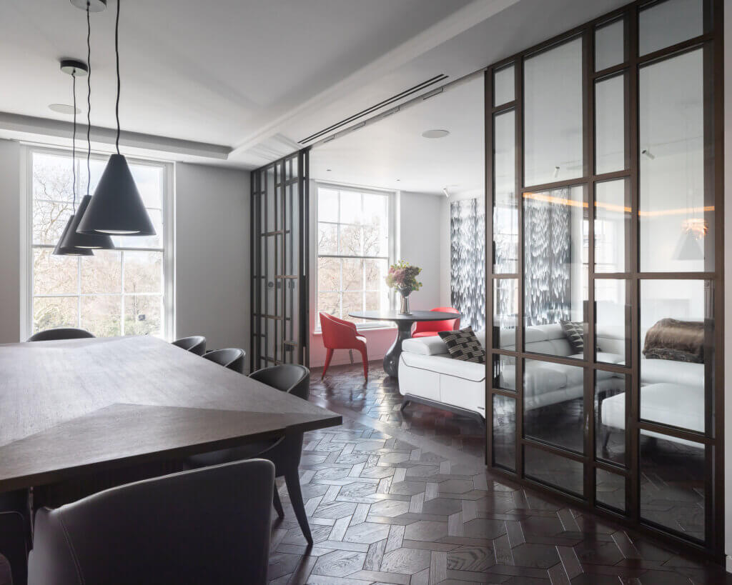 Twin slot diffusers above a crittall doorway in a luxury lateral apartment overlooking Regent's Park