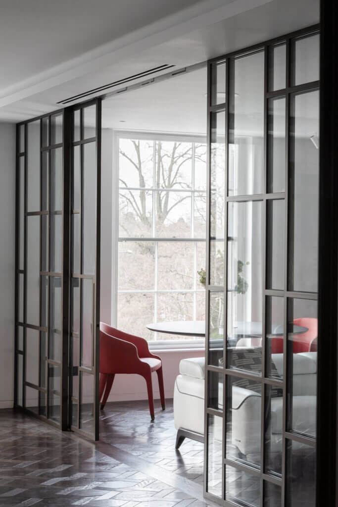 Twin slot diffusers above a crittall doorway in a luxury lateral apartment overlooking Regent's Park