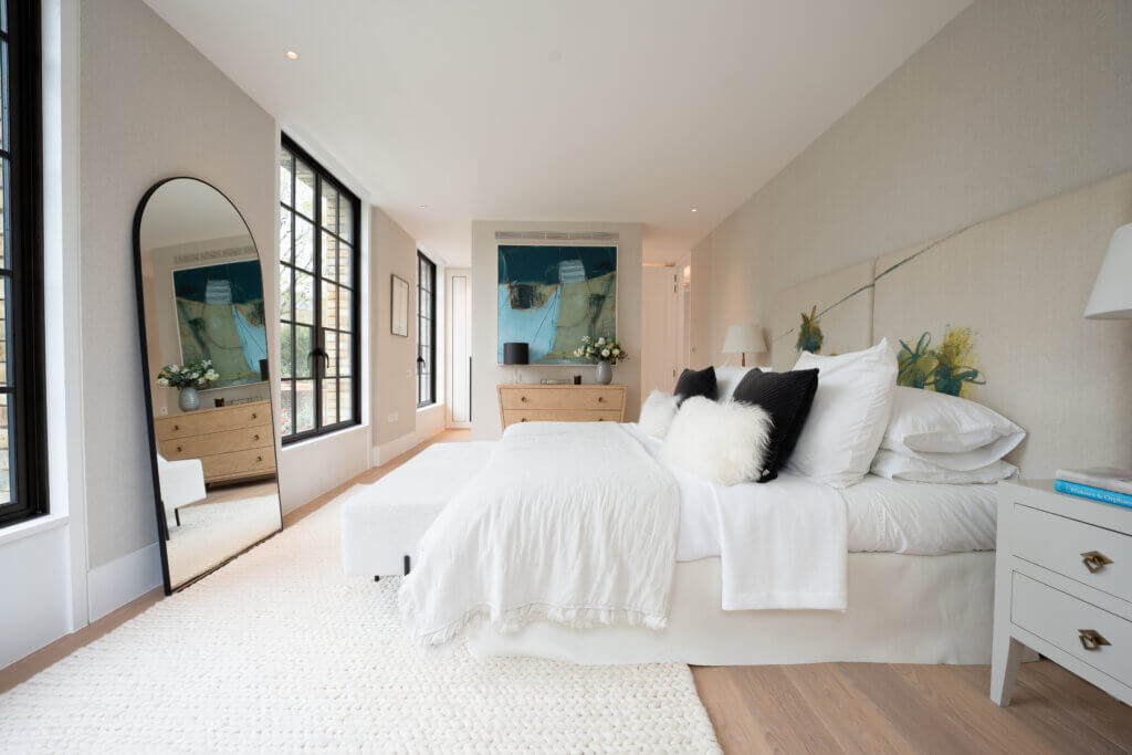 Master bedroom in Kensington with integrated concealed air conditioning