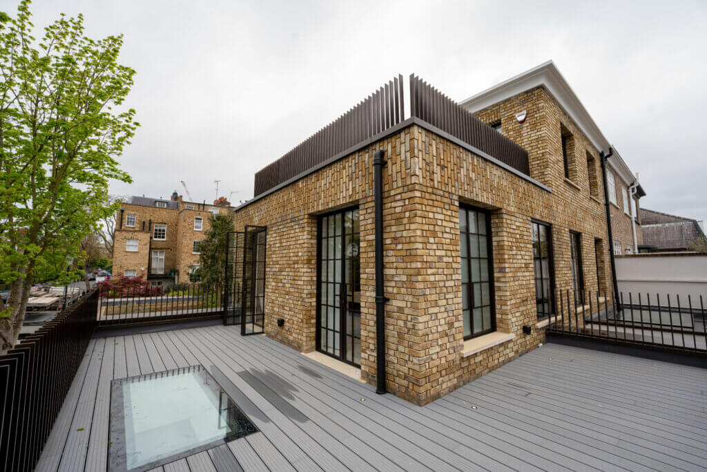External terrace view of a luxury residential townhouse renovation in Kensington